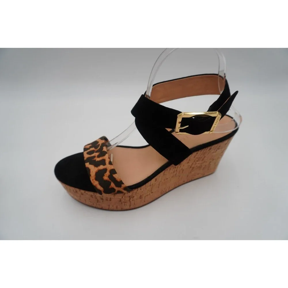 Veronica Beard Hurley Cross Ankle Strap Platform Wedge Sandal Leopard Print 10M